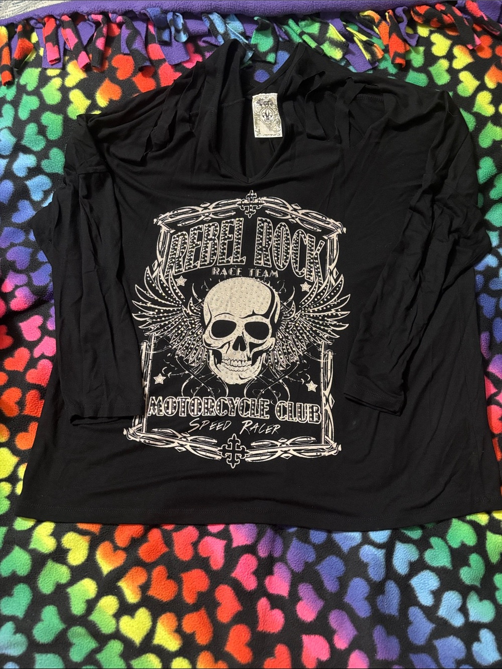 Vocal Black Graphic Tee with Silver Cross Accent